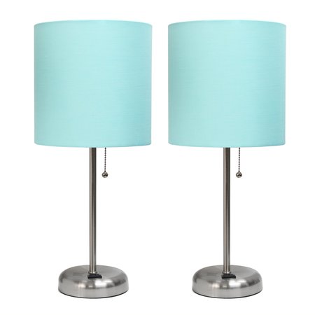 LIMELIGHTS Brushed Steel Stick Lamp with Charging Outlet Set, Aqua, PK 2 LC2001-AQU-2PK